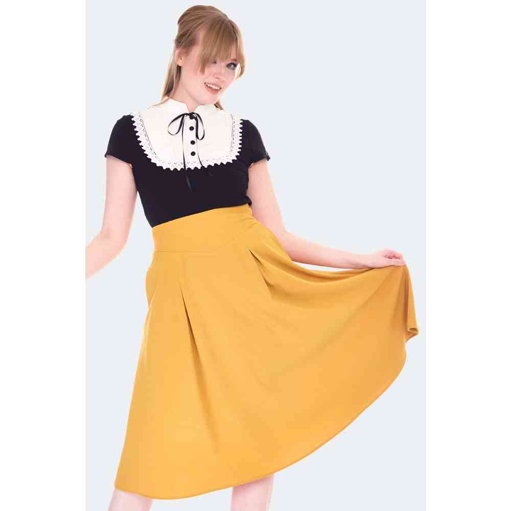 Voodoo Vixen - Mustard Retro Flare Rok - Geel